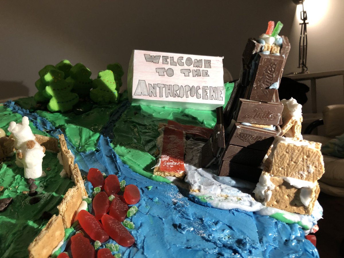 VanmeterKVM's tweet photo. A very fun first holiday party for #VanMeterLab! We made a great 3D watershed with agricultural and urban contamination. Even excessive road salt application around the Sears Tower! #WelcomeToTheAnthropocene #GingerbreadYourScience https://t.co/aH81Oq518P