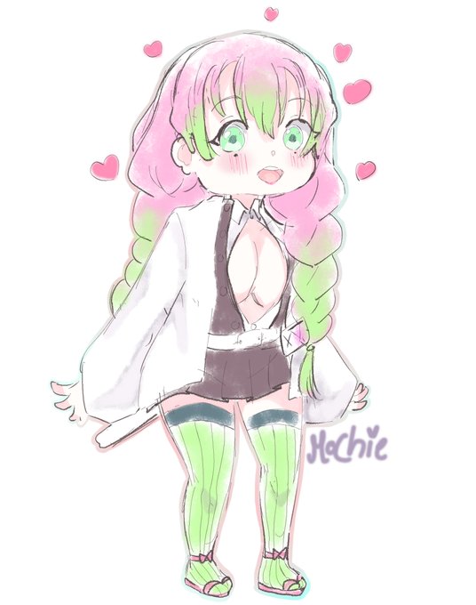 ほわちゃん~さんがTwitterに投稿した甘露寺蜜璃(鬼滅の刃)のイラスト。
