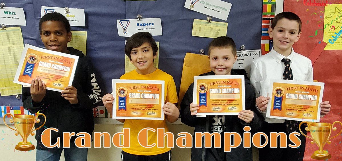 SGEMathTigers's tweet photo. FOUR GRAND CHAMPIONS in 3 days!! So proud of these young men!! #10K 🏆 #theylovemath ❤ #Perseverance ✖➕➖➗ @FirstInMath 💻 @AACPS_PK5Math 🐯 @SouthgateTigers https://t.co/a5dIp94J2T