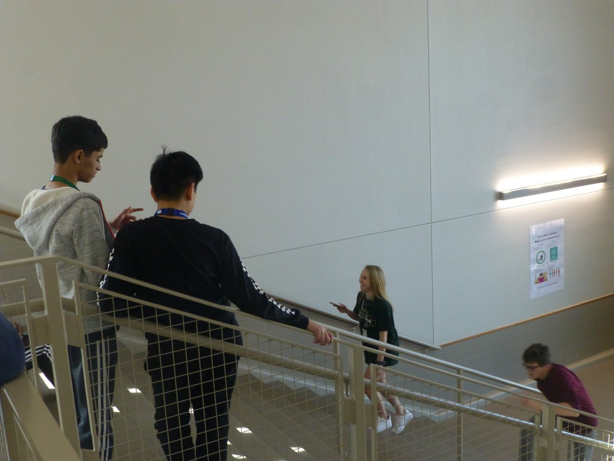 LTHS_science's tweet photo. AP Physics 1 students on the staircase learning about work and power! #blazerbattles @LebanonTrailHS https://t.co/Icm5HWhMun