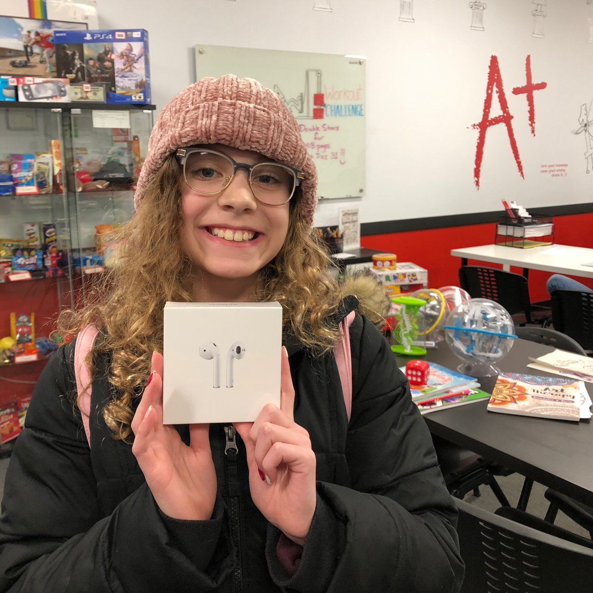 Another reward off the shelf. Some solid brother-sister teamwork resulted in the purchase of these AirPods! Congratulations! #rewardsforhardwork #mathisfun