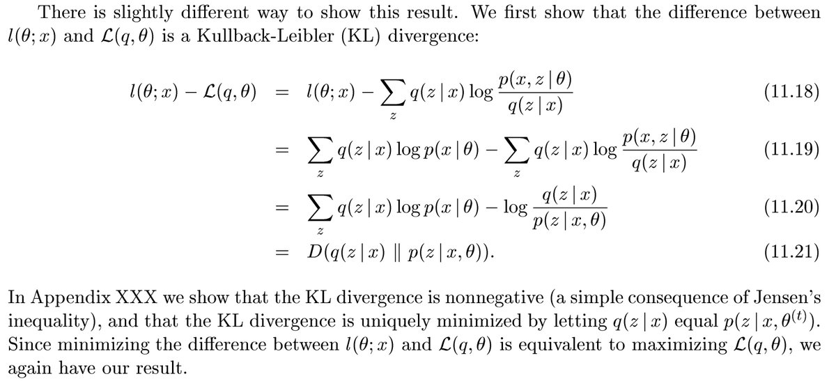 dengyazhuo's tweet image. Since the difference between log-likelihood and the auxiliary function is a #KLDiverence, the #EM algorithm can be viewed as an iterative process to minimize this difference and find our &apos;best guess&apos; to the values of the #latentVariables given the data. #readingOfTheDay