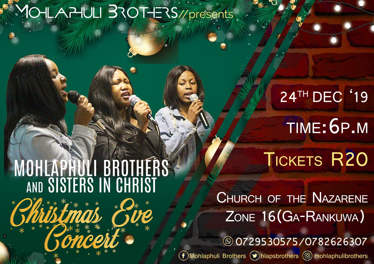 Our beautiful friends @Sisters in Christ will be live at the Christmas Eve Concert. Very talented trio 👐👐
#HlapsBrothers #christmaseveconcert