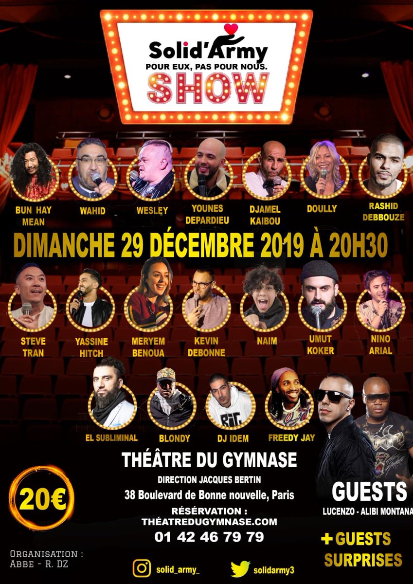 PlanetJamel's tweet photo. Solid’Army Show, le 29 décembre au Théâtre du Gymnase ! #SolidArmy https://t.co/AjoHaKpBny