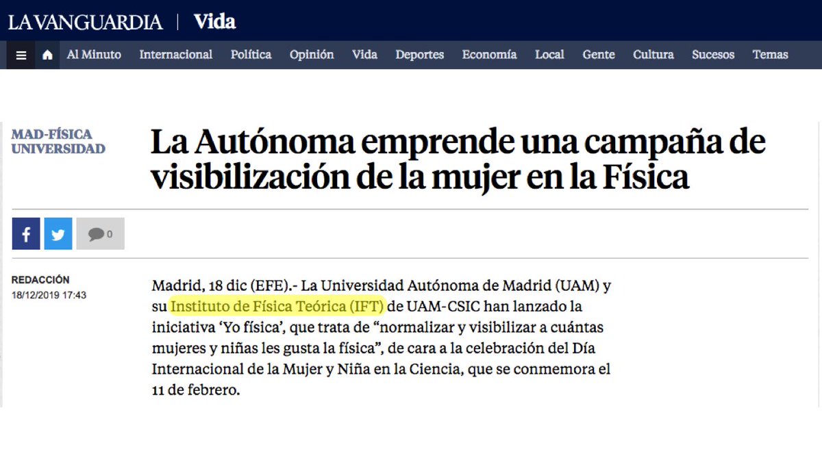 ift_uam_csic's tweet photo. @11defebreroES Aunque estamos apeados del titular, agradecemos la difusión de @LaVanguardia del Reto #YoFisica
➡️ https://t.co/hldDhSUC0R
#mujeryciencia #womainSTEM #11F https://t.co/IezoH9u7b6