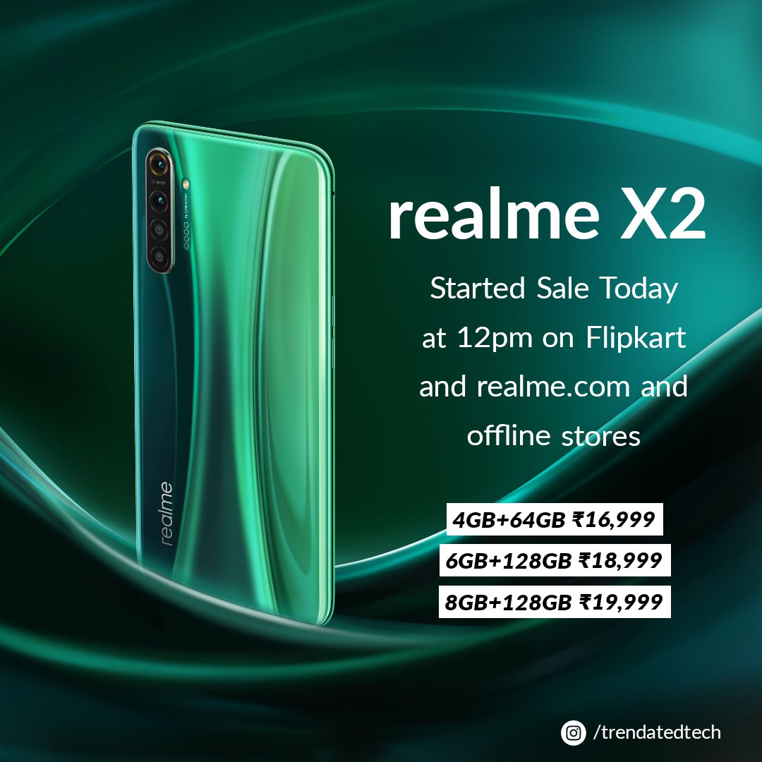 TrendatedTech's tweet photo. The realme X2 sale started at 12pm on https://t.co/03eDG7qmxr and https://t.co/jlxXmnKWXv and offline stores.
Price :
4GB+64GB ₹16,999
6GB+128GB ₹18,999
8GB+128GB ₹19,999
#realme #realmex2 #realmeindia  #daretoleap #starwarsedition #trendatedtech
@realmemobiles @RealmeIndia https://t.co/wURyS28oek
