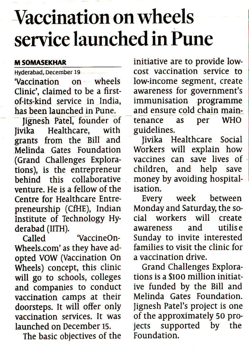 IITHyderabad's tweet photo. #IITHyderabad @CfHE_IITH Fellow launches India’s first #vaccination Clinic’ in Pune. He introduces novel 'Vaccination On Wheels' concept to deliver service at doorsteps of schools,colleges &amp; corporates 

https://t.co/W22AWHIdFe

@DrRPNishank @MoHFW_INDIA @HRDMinistry  #healthcare https://t.co/kGvk4zzP5d