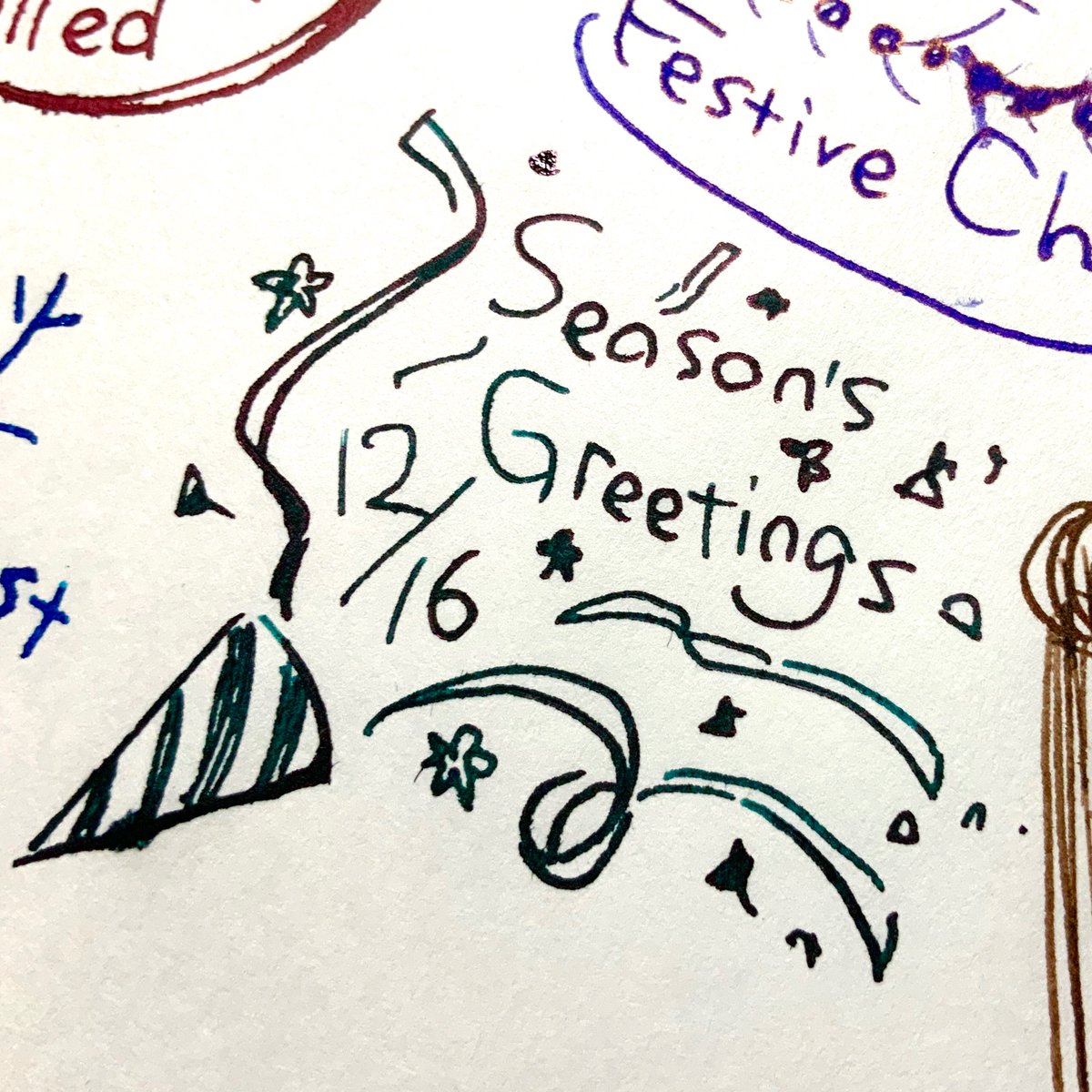 12/16  Season's Greeting?
#はとインクカレンダー
訳すると「クリスマスおめでとう」になるらしい  あけましておめでとうみたいなものかな?
青緑のインクにオレンジがかったフラッシュが入るよ! 