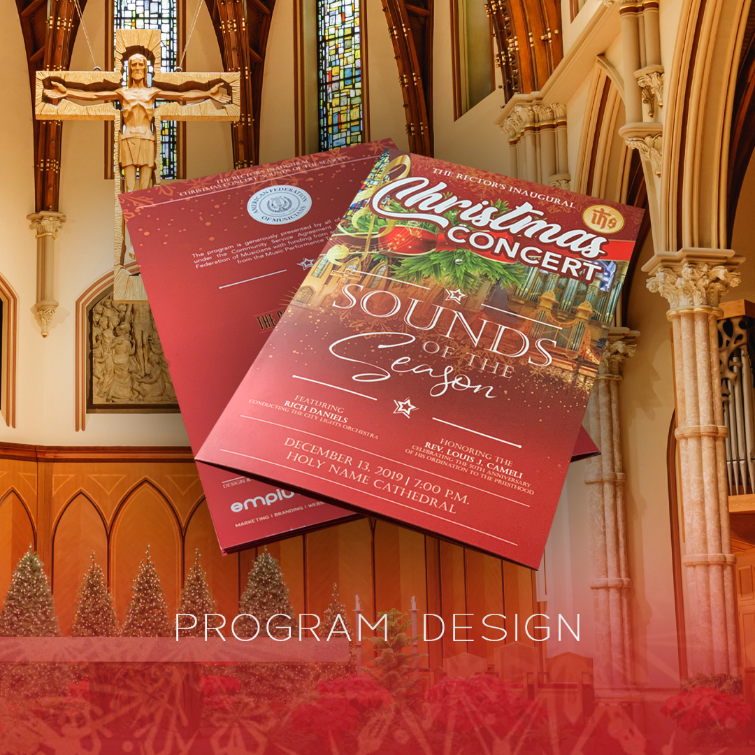 It was a pleasure working with <a href="/HolyNameChicago/">Holy Name Cathedral</a> on branding their Inaugural Christmas Concert "Sounds of the Season." 🎼🎶🎄🎅

Here's a preview of their concert posters, outdoor banners displayed on State Street and programs.