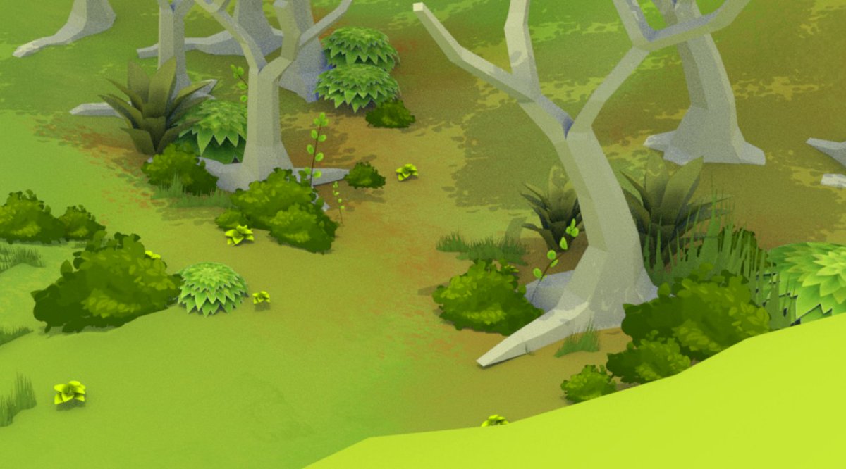I don't post often enough but here's a little current wip of a background I'm working on for my fourth year film! I wanted to make a quick tutorial on how i got the bushes and the other 2d elements to work and cast shadows so stay tuned for that!