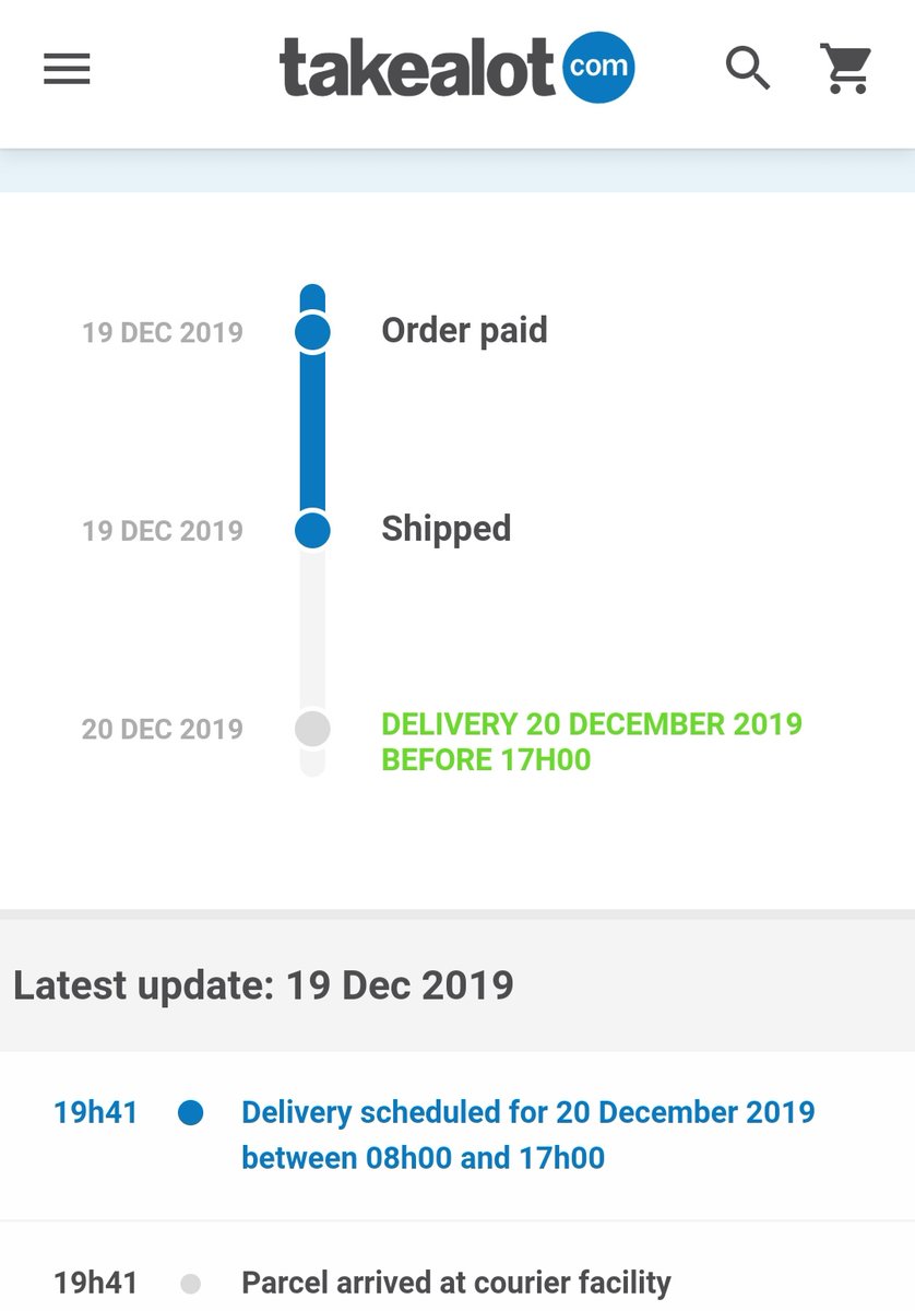 Niks_db's tweet photo. When you place last minute Christmas orders on @TAKEALOT and get notified of delivery to follow the next day...mind blown! World class service! Thank you so much to the entire team! #TakealotGifting #takealot #christmas https://t.co/1YTT4TprpT
