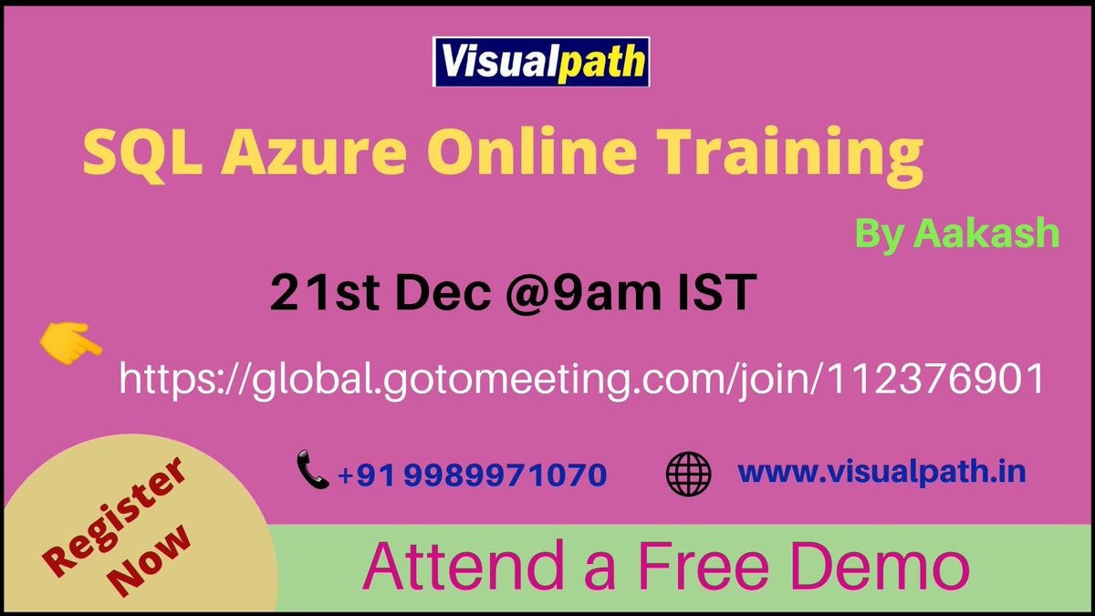 VisualpathPro's tweet image. #SQLAzure Online Training at @visual_path We are providing Live Instructor-Led Online Classes delivered by our Highly Experienced and certified professionals.
Date &amp;amp; Time: 21st Dec - 9am IST
Join here 👉 bit.ly/SQL-Azure
📲 +91 9989971070
#sqlazure #IStandWithRajnikanth