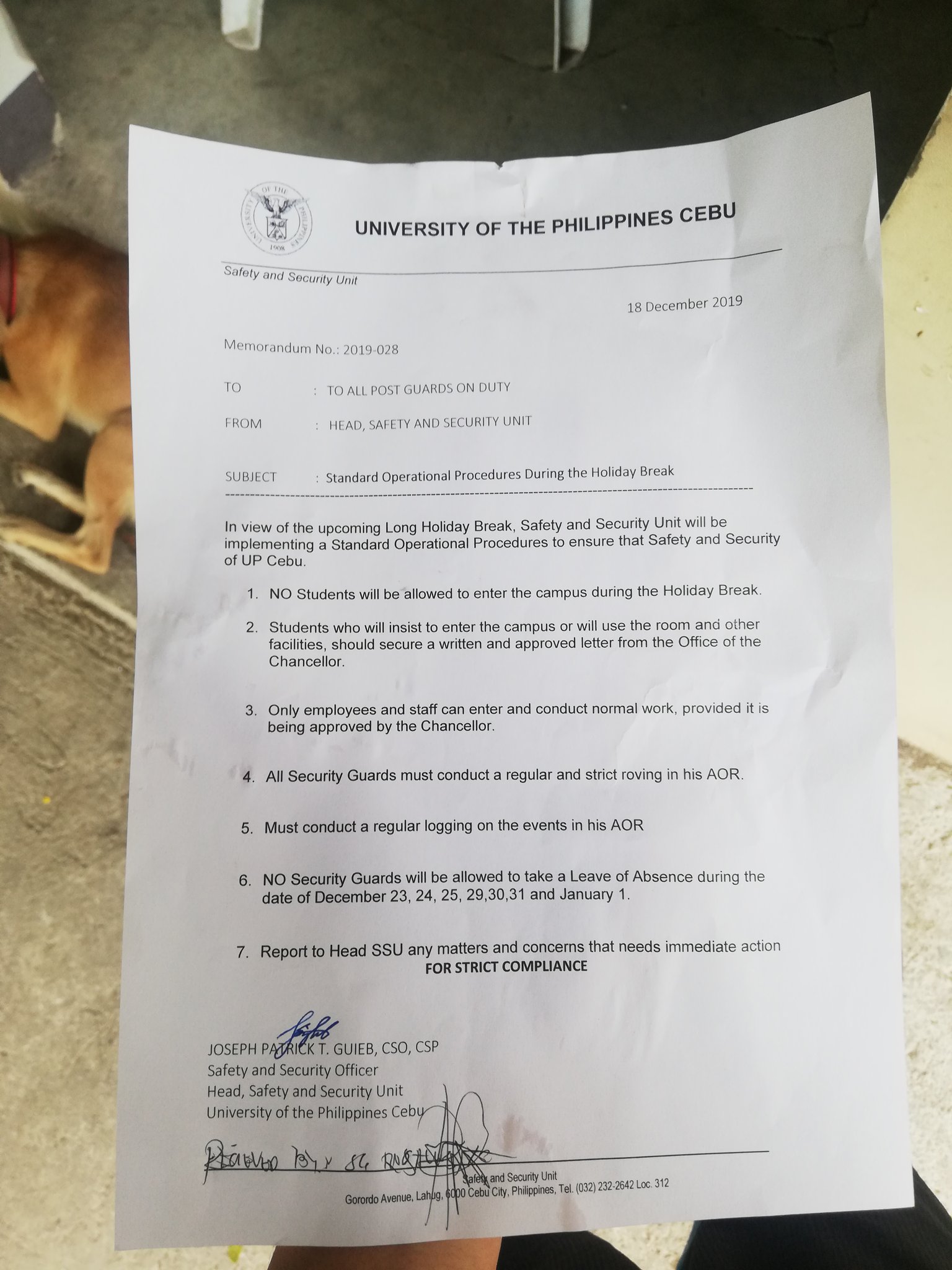 Tugani on Twitter "EYES HERE UP Cebu Safety and Security Unit Head Joseph Patrick T. Guieb