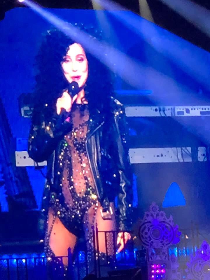 GourleyCarla's tweet photo. CHER!  She was amazing!  Vegas Show goes on tour ❤️ @cher is 73!!!! #lastminuteconcert #believe #ificanturnbacktime #abba #sonnyandcher #burlesque https://t.co/vnQTJV3SHZ