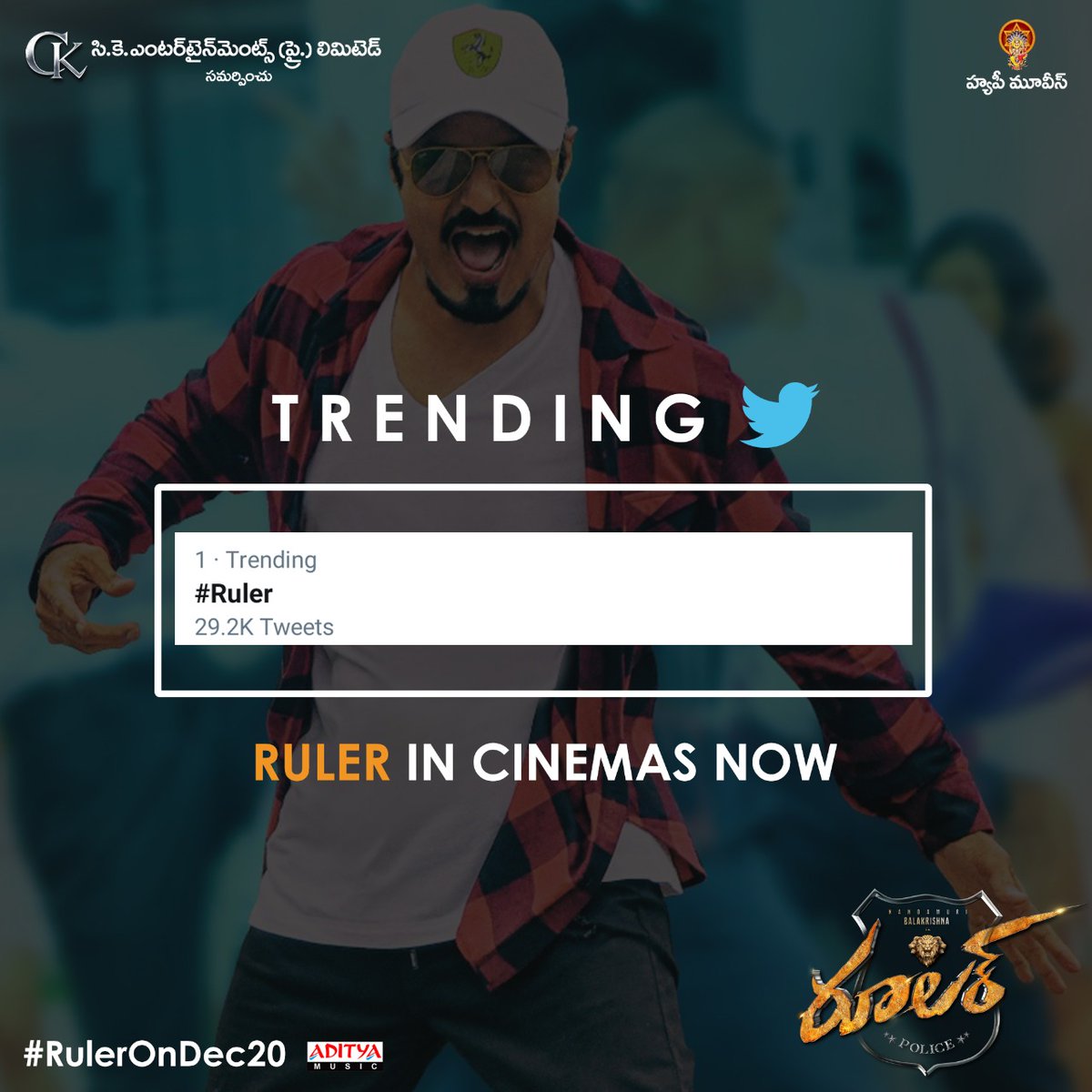 Haappy Movies (@haappymovies) on Twitter photo It's #NandamuriBalakrishna 's #Ruler all over... Ruling the theatres & trends π₯π₯
Watch #NBK's Mass Dhamaka in the theatres near you π€©
<a href="/sonalchauhan7/">SONAL CHAUHAN</a> <a href="/Vedhika4u/">Vedhika</a> <a href="/prakashraaj/">Prakash Raj</a> <a href="/bhumikachawlat/">Bhumika Chawla β Just B</a> #KSRaviKumar #ChirantannBhatt <a href="/CKEntsOffl/">CK Entertainments</a> <a href="/adityamusic/">Aditya Music</a> <a href="/UrsVamsiShekar/">πππ¦π¬π’ππ‘ππ€ππ«</a>
#RulerDay It's #NandamuriBalakrishna 's #Ruler all over... Ruling the theatres & trends π₯π₯
Watch #NBK's Mass Dhamaka in the theatres near you π€©
<a href="/sonalchauhan7/">SONAL CHAUHAN</a> <a href="/Vedhika4u/">Vedhika</a> <a href="/prakashraaj/">Prakash Raj</a> <a href="/bhumikachawlat/">Bhumika Chawla β Just B</a> #KSRaviKumar #ChirantannBhatt <a href="/CKEntsOffl/">CK Entertainments</a> <a href="/adityamusic/">Aditya Music</a> <a href="/UrsVamsiShekar/">πππ¦π¬π’ππ‘ππ€ππ«</a>
#RulerDay