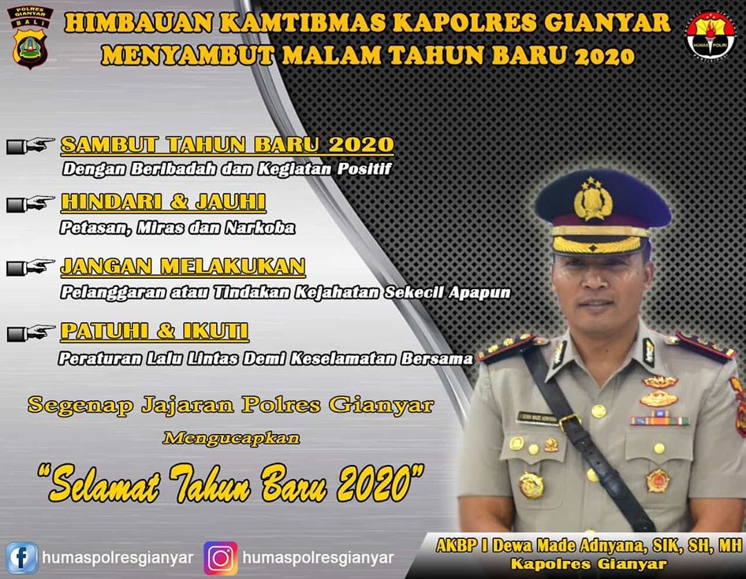 gianyar_polres's tweet photo. Himbauan Kamtibmas Kapolres Gianyar Dalam Rangka Hari Raya Natal Dan Tahun Baru 2020. #polriprometer #polrihumanis #tahunbaru #natal2019 https://t.co/iqrQNHvVwq