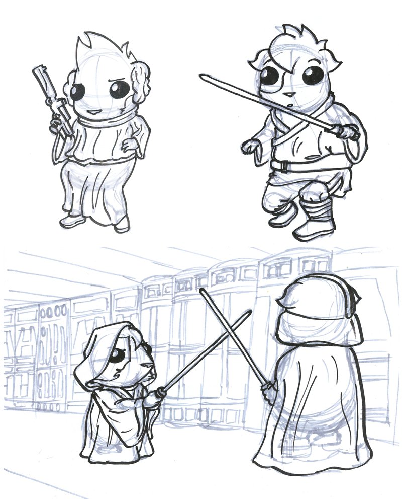Star Wars Guinea Pigs (sketches made for Patreon patrons), image size:804x991