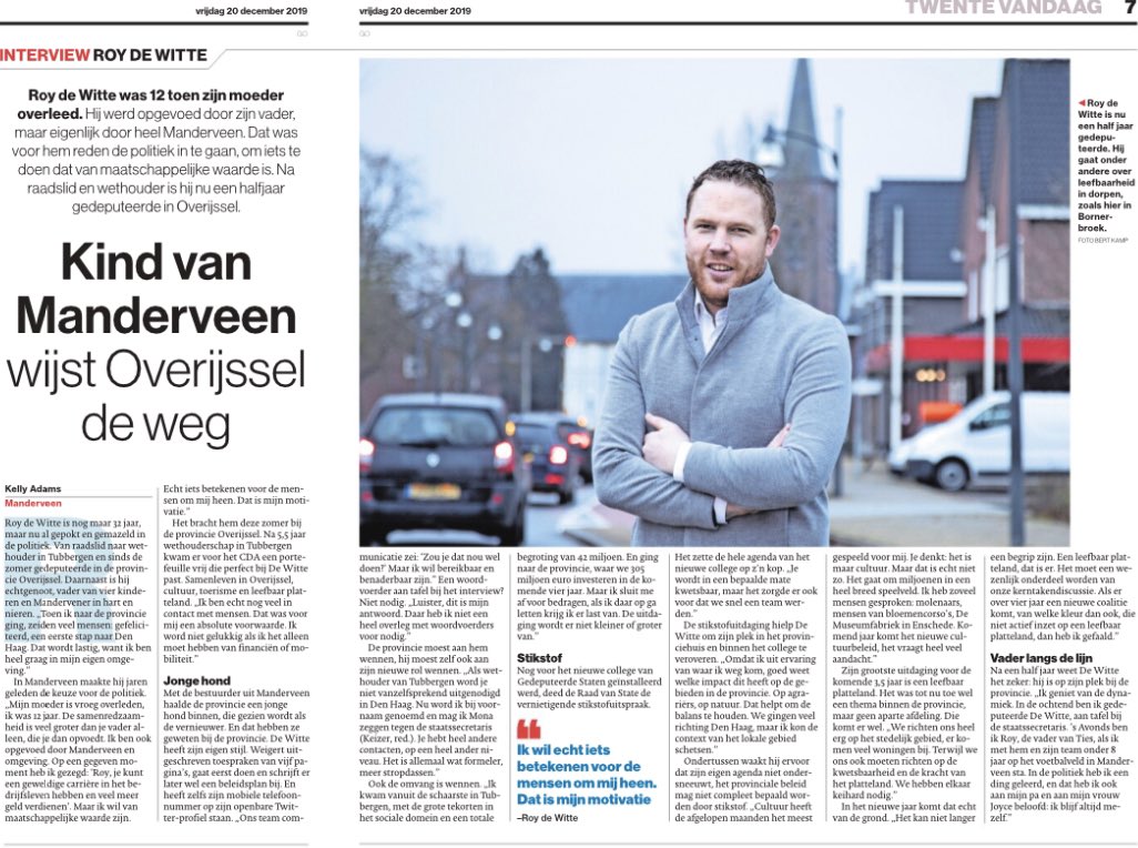 Mooi interview met <a href="/RoydeWitte/">Roy de Witte</a> in <a href="/tubantia/">Tubantia</a> vandaag met een belangrijke boodschap: “Het kan niet langer een begrip zijn. Een leefbaar platteland, dat is er. Het moet een wezenlijk onderdeel worden van onze kerntakendiscussie.” #leefbaarplatteland #teamCDA