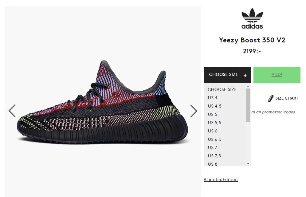 adidas yeezy 350 v2 size guide