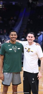 Two ELITE Wesleyan Cardinals working in the NBA met up in Milwaukee for the Bucks-Lakers game.  Logged a lot of hours in Silloway Gym back in the day for the RED &amp; BLACK!  #CardinalsEverywhere #CardinalPride