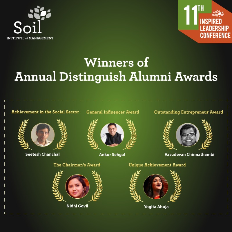 SOILIndia's tweet photo. Congratulations to all the winners of SOIL Distinguished Alumni Awards, 2019! You make us proud!
#SOILAlumni #SOILAwards #LeadershipAtSOIL #LeadWithSOIL #DigitalTransformation #TransformationalLeadership #IAmSOIL #LeadWithSOIL #InspiredLeadershipConference #LeadershipExcellence https://t.co/AntidoD8iX
