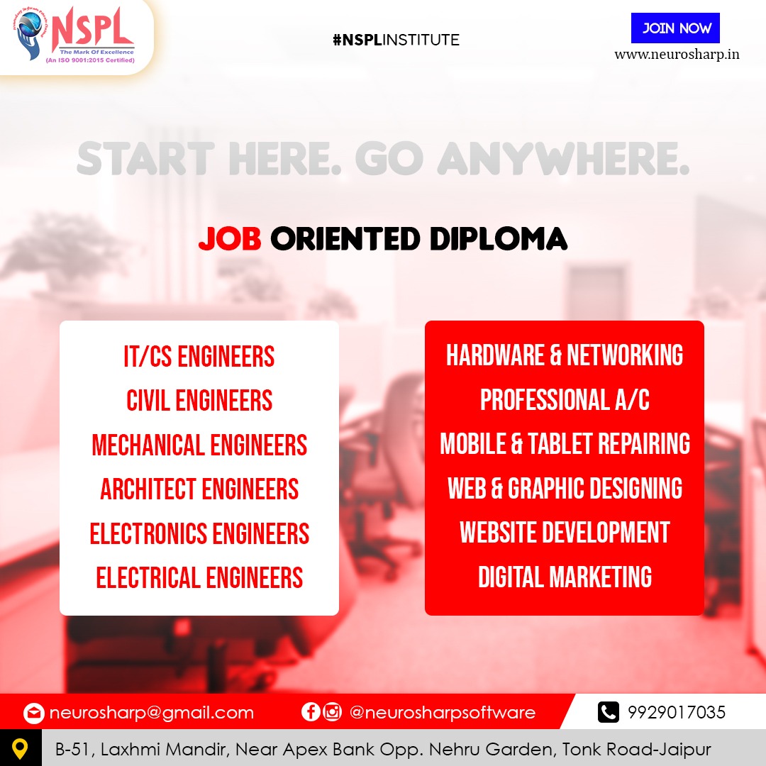 Neurosharp123's tweet photo. Job Oriented courses - the name is self explanatory. These courses are designed specifically for certain kinds of jobs.

Visit Here:- https://t.co/xpuR9cU9iL   

#neurosharp #industrialtraining #wintertraning #engineers #jaipur #jaipurcity #pinkcity #student #studentblog https://t.co/qcyYijTLXz