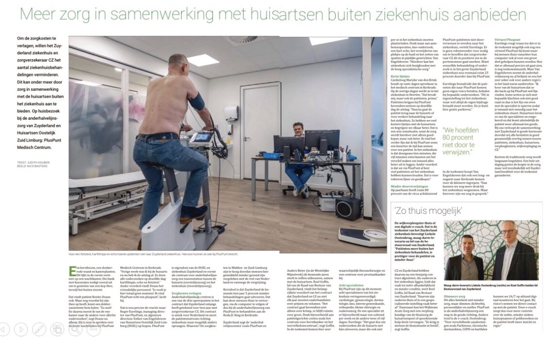 Tienjarencontract CZ en Zuyderland ziekenhuis: in samenwerking met huisartsen meer zorg buiten het ziekenhuis. Anderhalvelijnscentra zoals PlusPunt in Kerkrade en het Anders Beter Centrum dragen komende 10 jaar bij aan krimp van het ziekenhuis. <a href="/cz_nl/">CZ zorgverzekering</a> <a href="/Zuyderland/">Zuyderland</a> <a href="/mijnzorg_ozl/">MijnZorg-OZL</a>
