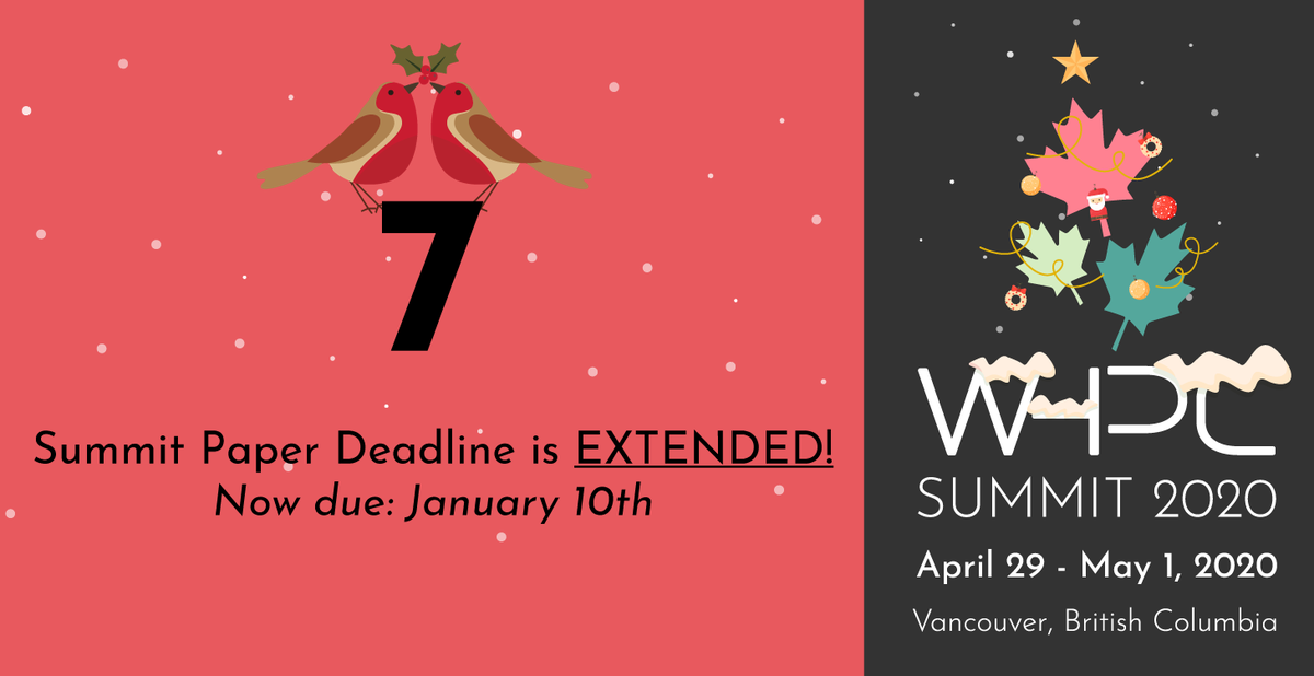 women_in_hpc's tweet photo. On this seventh day of Christmas, we’re extending our paper deadline! You now have until January 10th to submit your papers on research and/or opinion for our first annual summit. Get cracking over the holiday break - we can’t wait to see them: https://t.co/s1sxrejkih #WHPCadvent https://t.co/n6Wao6GEj9