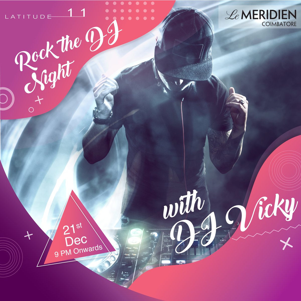 LCoimbatore's tweet photo. DJ Vicky is about to turn up the beats to a whole new level. Get your groove on at Latitude 11, Le Meridien, Coimbatore.
#Latitude11 #LeMeridien #LMC #Coimbatore #DJNight #DJVicky #EDM #Drinks #Party #Music #Dance #Friends #Saturday #Weekend #Foodie #Foodgasam https://t.co/t949pLWaiR