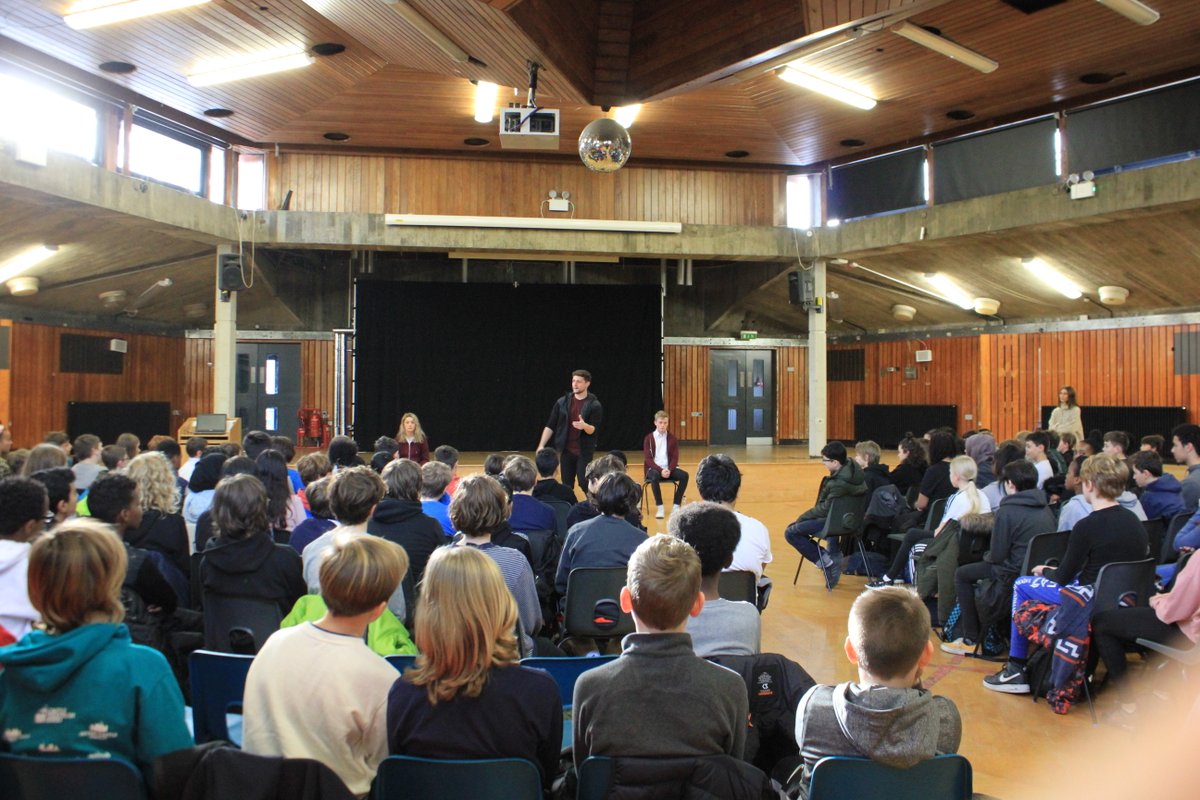 Acland_Burghley's tweet photo. The 'County lines' play by @AlterEgoCS during one of last term’s #PSHCEE assemblies raised awareness of ways in which young people can find themselves being exploited #YouthSafety https://t.co/BSqIS0Gkmr