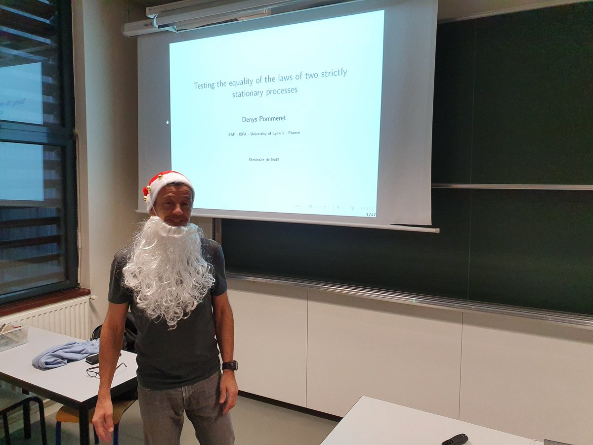 Dernier séminaire de l'année au #LaboSAF par Denys Pommeret: comment tester que 2 processus stochastiques ont même loi?
#Xmas <a href="/UnivLyon1/">Université Lyon 1</a> #actuaire <a href="/ISFA_Lyon1/">ISFA</a>