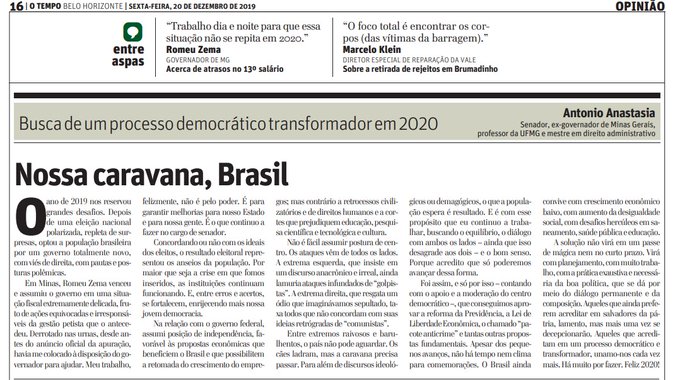 O Jornal O Tempo de hoje publica meu artigo em que falo sobre 2019, a polariza&ccedil;&atilde;o vivida no Brasil, minhas