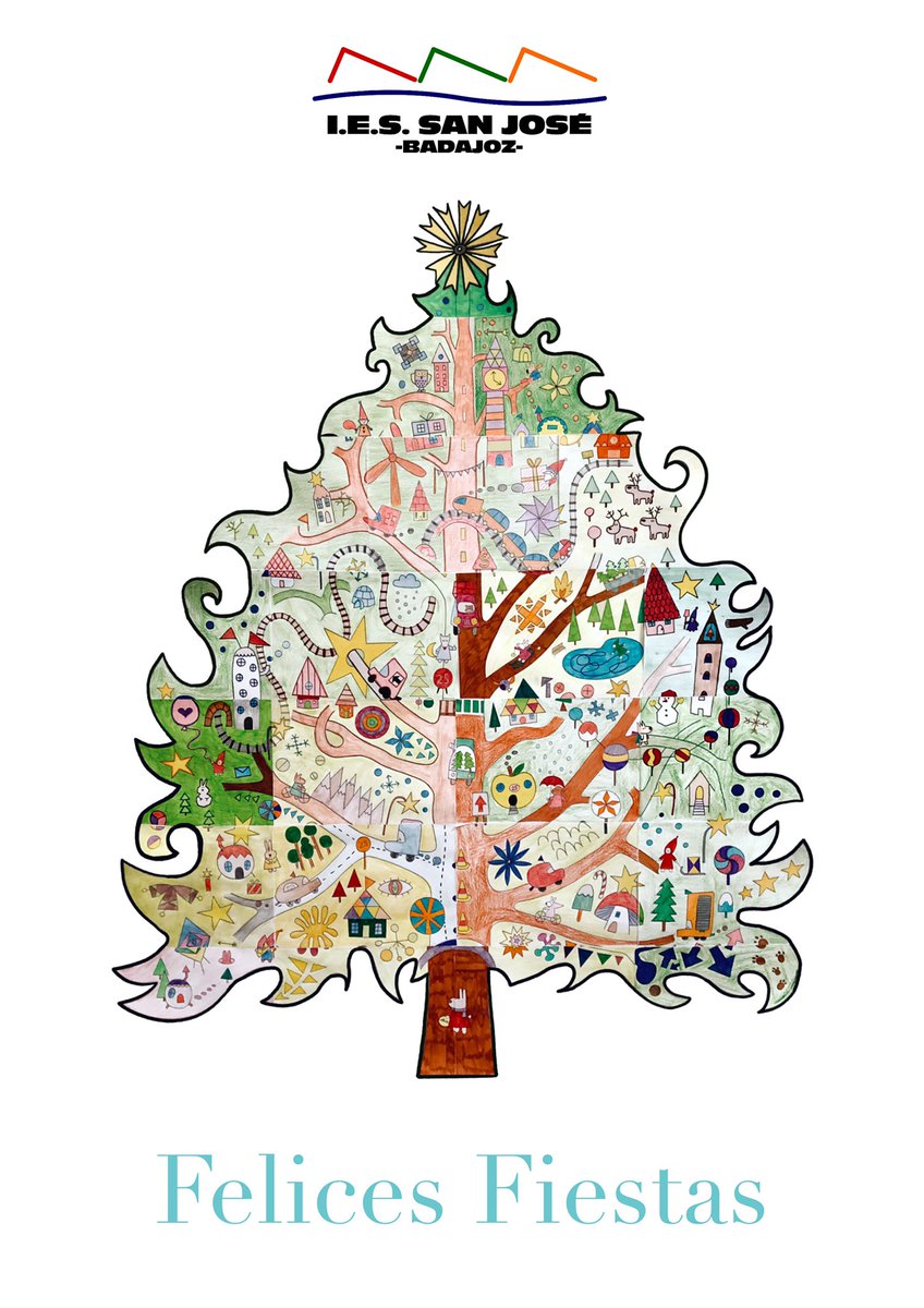 iessanjoseba's tweet photo. comunidad educativa del instituto San José de Badajoz os desea felices fiestas. Árbol realizado por alumnos del centro. @motivabadajoz @InnovacionForm @asanzm @famayaf @EstherGMoran @UpeBadajoz @CPRBADAJOZ https://t.co/ciNVdHrzcD