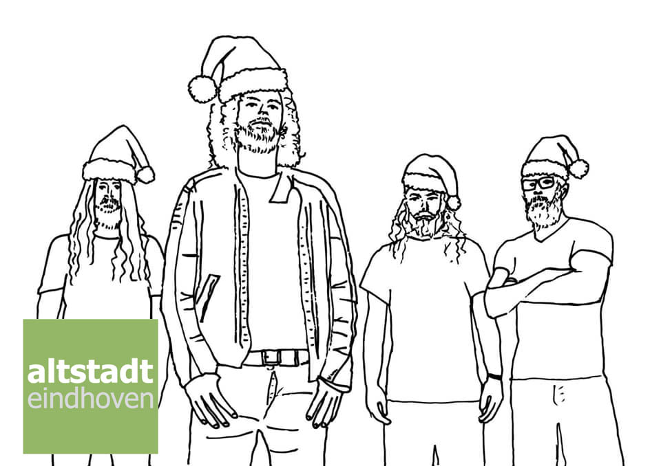 Kerstkleuren met Komatsu! Lever deze kleurplaat ingekleurd(!) in bij onze kassa tijdens het concert vanavond en win fijne prijsjes van rocklegendes Komatsu. Er zijn nog tickets voor de X-mas show met King Hiss, via onze website of aan de deur. Rock on, Eindje!