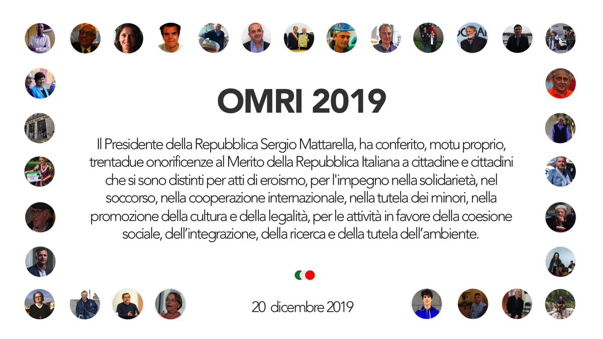 Quirinale's tweet image. Il Presidente #Mattarella ha conferito trentadue Onorificenze al Merito della Repubblica Italiana #OMRI2019  

Le loro storie: l.quirinale.it/qBOYv