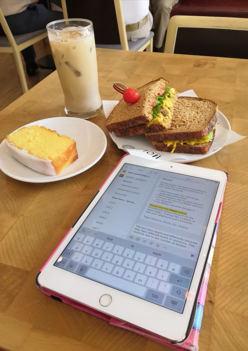 MsClaireLS's tweet photo. I'm really enjoying engaging with my PD through @EducationLBU & @Minds_Ahead. Today I am focusing on the #resilience module, units 3 and 4. But my #wellbeing is also important so I am having a working lunch at #holeybakery on Suan Plu.
#makingmethink #CognitaWay https://t.co/11pOirteIm