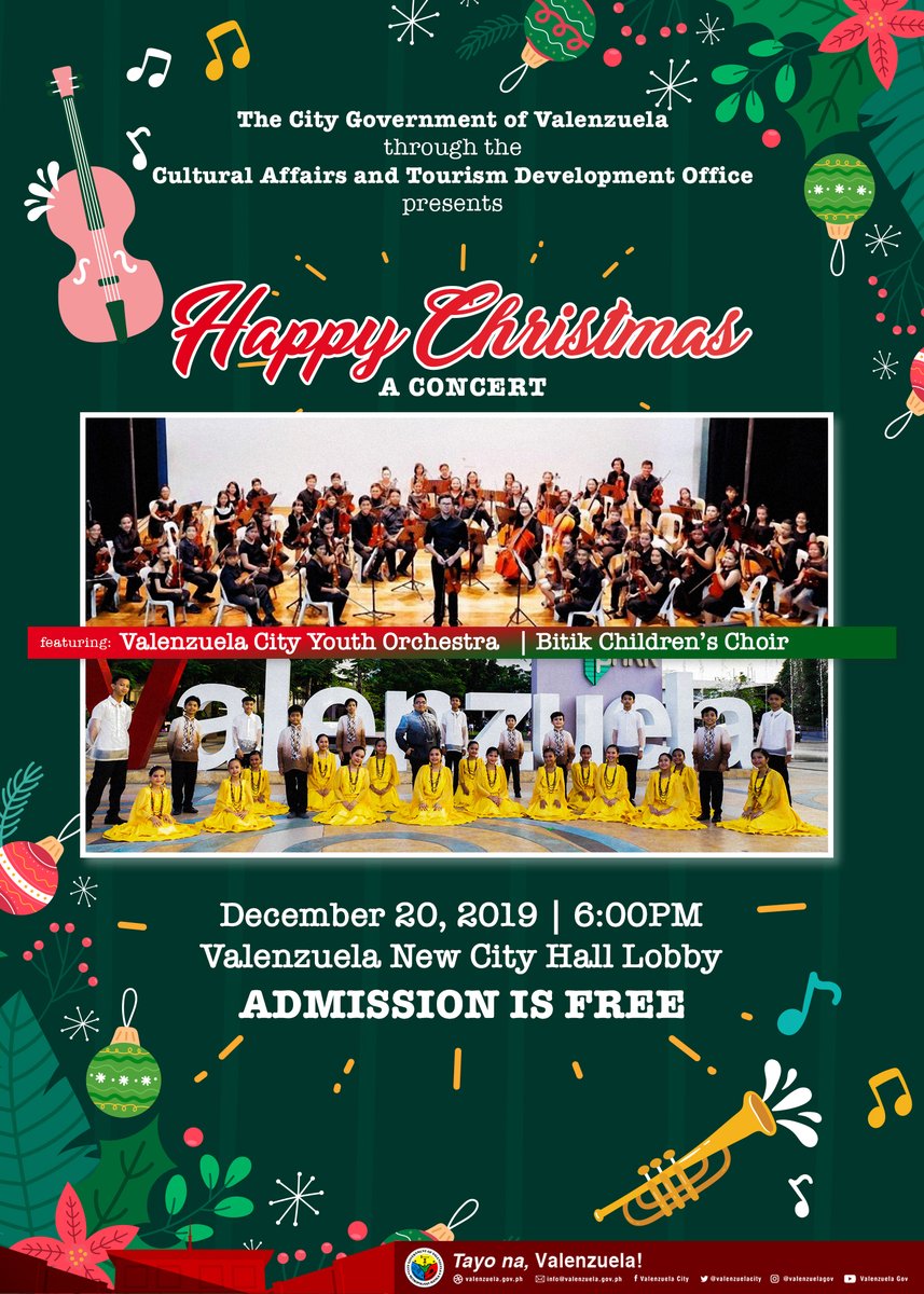 valenzuelacity's tweet photo. Don't miss this concert at the City Hall Lobby! We'll go live on Facebook: https://t.co/UmnRiWnVY6
#HappyChristmas #VCYO #BitikChoir https://t.co/GGZPY1eHSW
