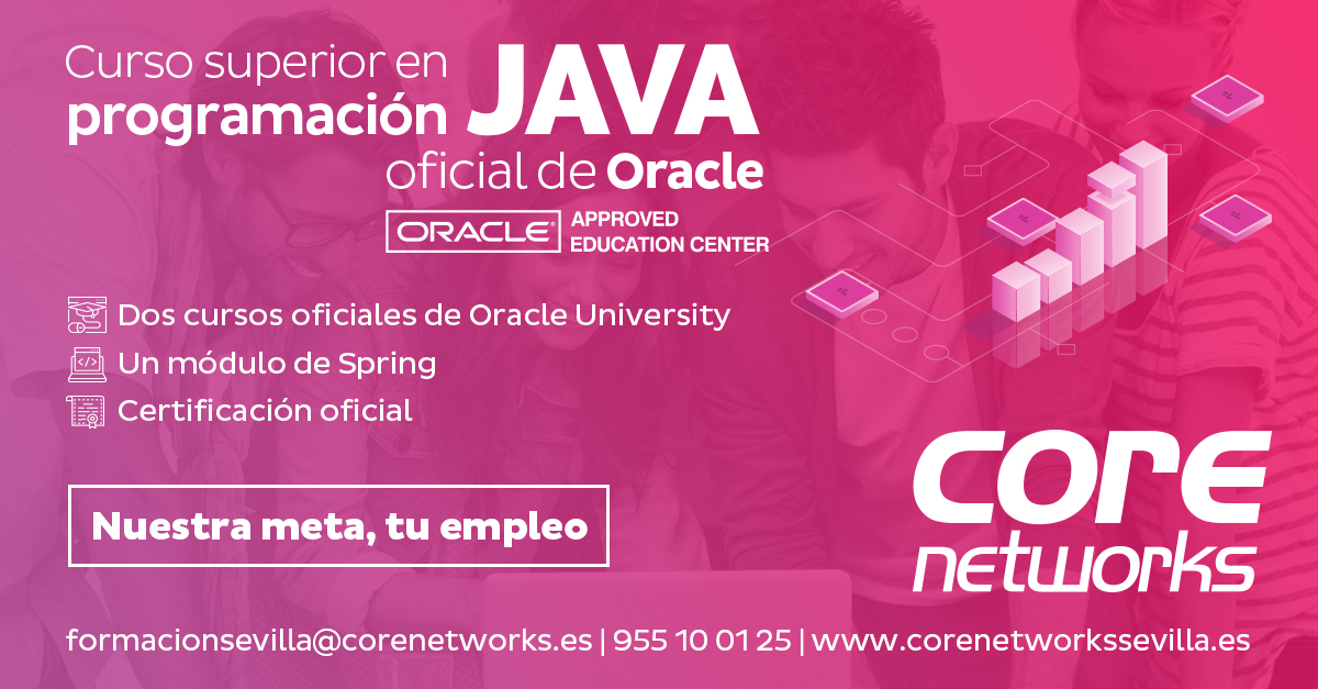 CoreNetworksSev's tweet image. ¡Aún estás a tiempo! Apúntate a nuestro Curso Superior de Java que integra dos cursos oficiales de #Oracle, ¡Comenzamos en enero! corenetworkssevilla.es/formacion/curs… #Curso #ProgramaciónJava #Java #FormaciónTI