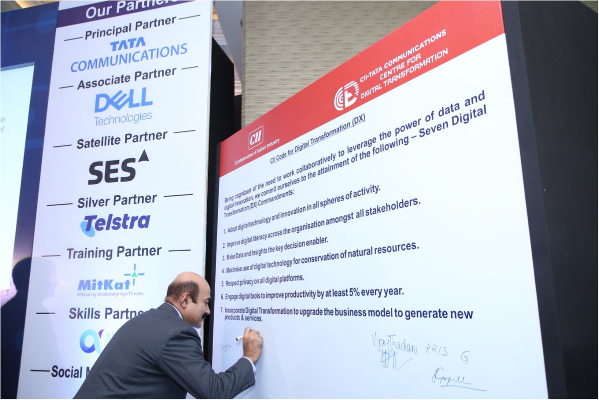 tata_comm's tweet photo. The two-day #DXSummit2019 event was packed with monumental moments. #TataComms joined other industry leaders in signing the @FollowCII code for Digital Transformation as a part of the DX Movement. https://t.co/zcX5h0uRnh
