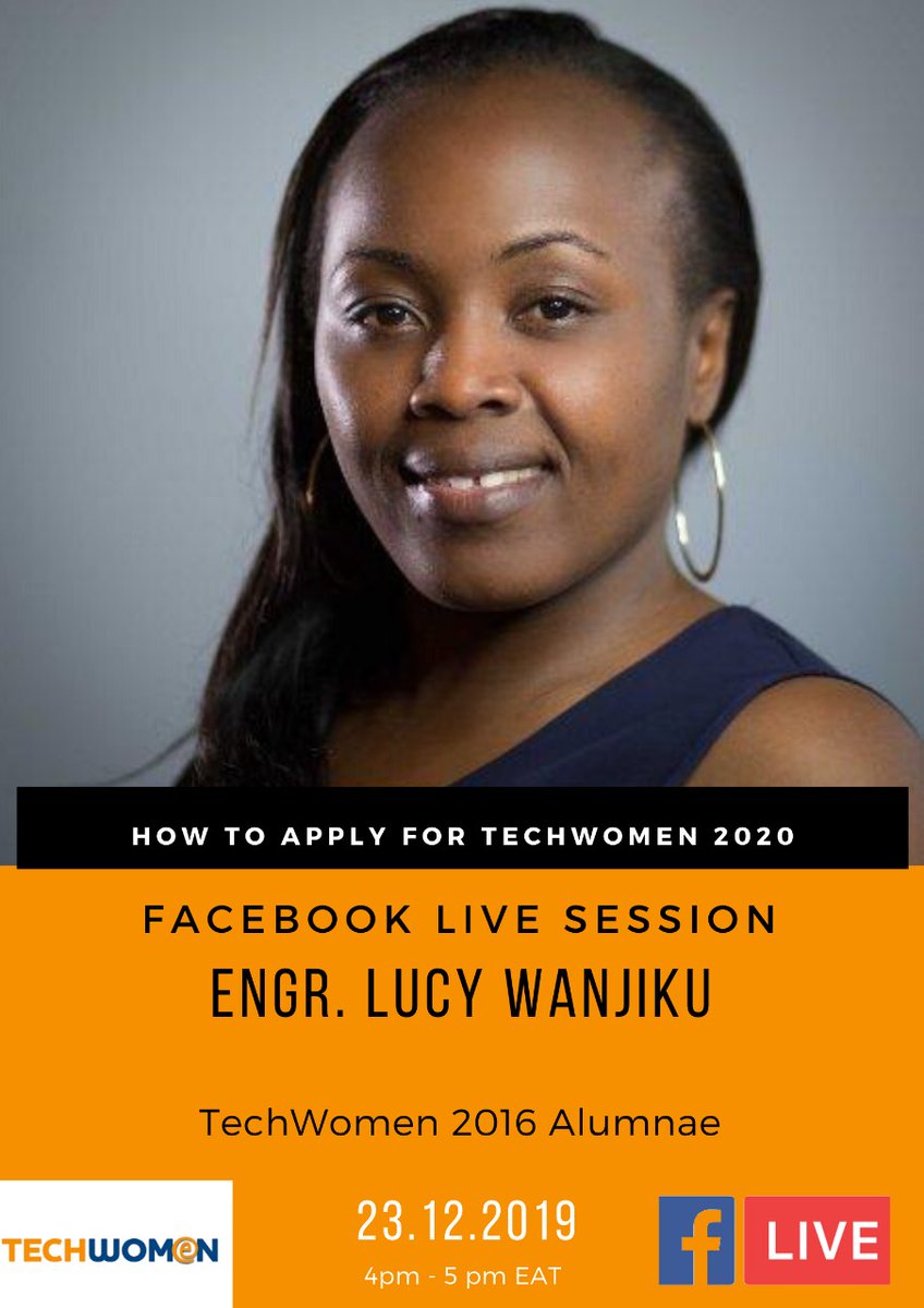 amyaruya2's tweet photo. Woman in STEM? consider to apply for @TechWomen program a life changing program. 

As #Techwomenalumnae, We will host a facebook live session to provide tips on applying for
https://t.co/S1hNWWIsLx

Date: 23 December 2019
Time: 4pm - 5pm EAT https://t.co/nO1HNjqB4M https://t.co/UYEnUIMoST