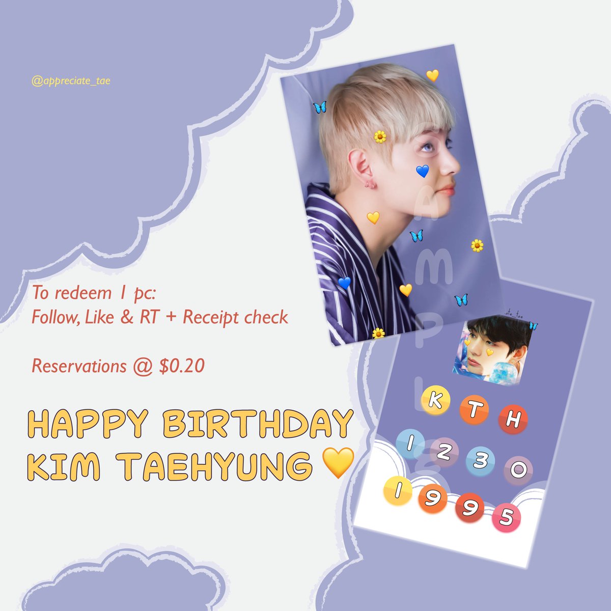 scenervbear's tweet photo. [HELP RT]

taehyung fansupport✨

💌 to receive 1  photocard: 
follow + like + rt pinned + receipt check

🦋 reservations at $0.20 for 1 pc - DM

🌼not allowing trades https://t.co/65Oz3tjSEp