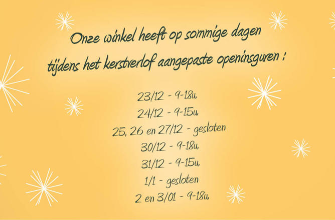 👋 Opgelet! Wij hebben aangepaste openingsuren voor onze winkel tijdens de kerstvakantie.
.
Online kan u op elk moment van de dag winkelen en bestellen. Zelfs tijdens het kerstdiner 😃