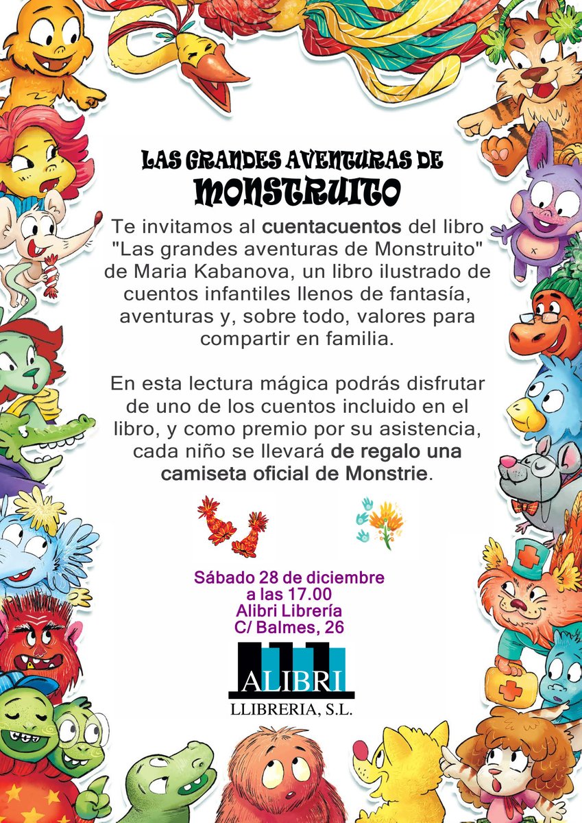 LibreriaALIBRI's tweet photo. ⏰ Dilluns 23/12 a les 12h #contacontes #activitatsgratis #lij
“Les grans aventures del monstret” amb l’autora Maria Kabanova
Amb regals, sorpreses...
#nadalambnens #ambnens
Entrada lliure i gratuïta https://t.co/yDsAKXR557