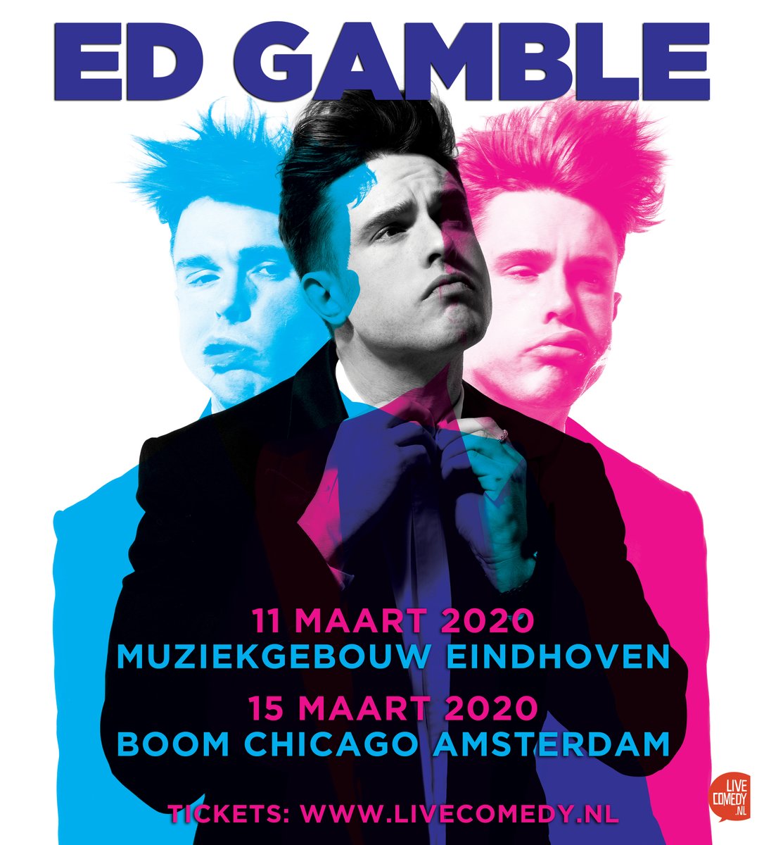 LiveComedyNL's tweet photo. Op 11 maart staat @EdGambleComedy in Muziekgebouw Eindhoven en op zondag 15 maart in Boom Chicago (Amsterdam). De kaartverkoop is meteen van start gegaan. Voor tickets en info, check: https://t.co/hqepZz1fzT https://t.co/yFlpdO8e6O