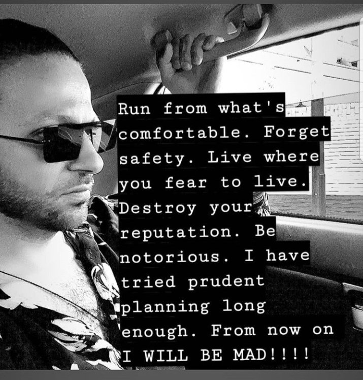 khaled_nassra's tweet photo. Run from what's comfortable. Forget safety. Live where#fear to live. Destroy your reputation. Be notorious. I have tried prudent planning long enough. From now and on I WIll BE MAD #FridayMotivation #couragetochange #ejecttheautopilot #TheRiseOfSkywalker #liveonfire https://t.co/cBMgNWWkhc