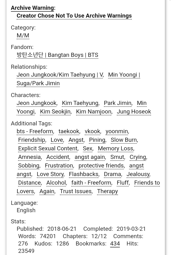 Holy Moly this is SO good. I can't believe nobody told me about this fic before.Plot: Jungkook forget everything but definitely not the way his body craves Taehyung.