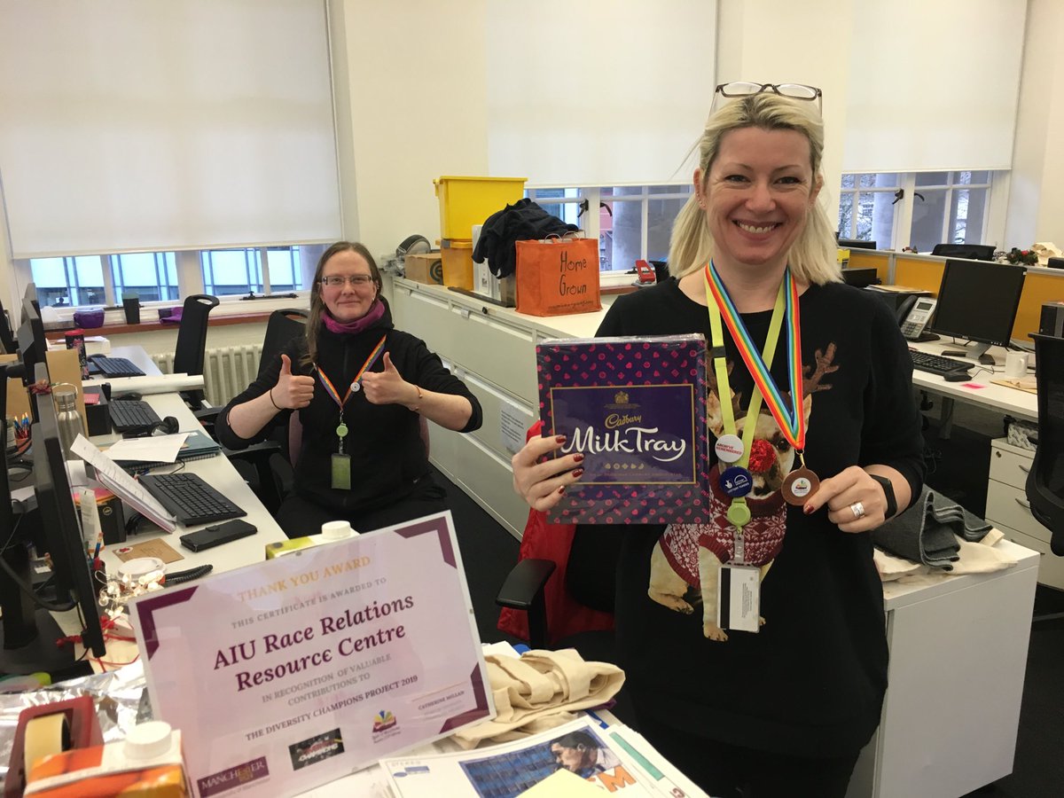 AIUCentre's tweet photo. We collected the #BehindTheScenes award at the @DivChampsMcr ceremony last night on Helen’s behalf - she looks pretty pleased with it! Thanks Diversity Champions!
We love to see hard work acknowledged! #TeamAIU https://t.co/mE4G6sfksB