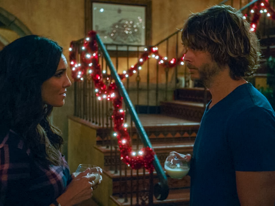 KRC1977's tweet photo. Office romance and hoilday eggnog. From season 9 "All is Bright" - #ChristmasFlashback #Densi #NCISLA https://t.co/rhmXQWCpxd