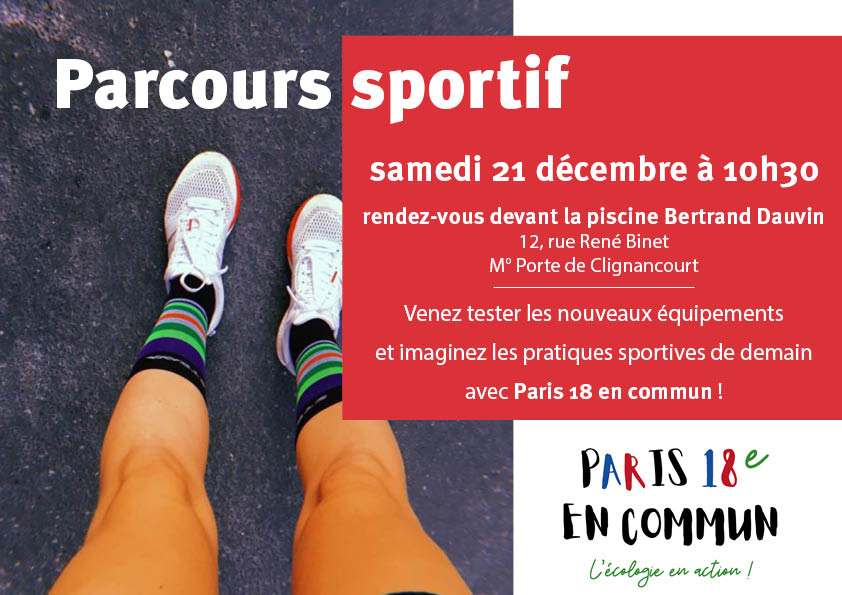 👉On se retrouve ce samedi à 10h30 devant la piscine Bertrand Dauvin 🤽‍♀️pour un parcours sportif puis un échange sur les pratiques du #SportPourToutesEtTous 🏃‍♂️⛹️‍♀️à #Paris18.