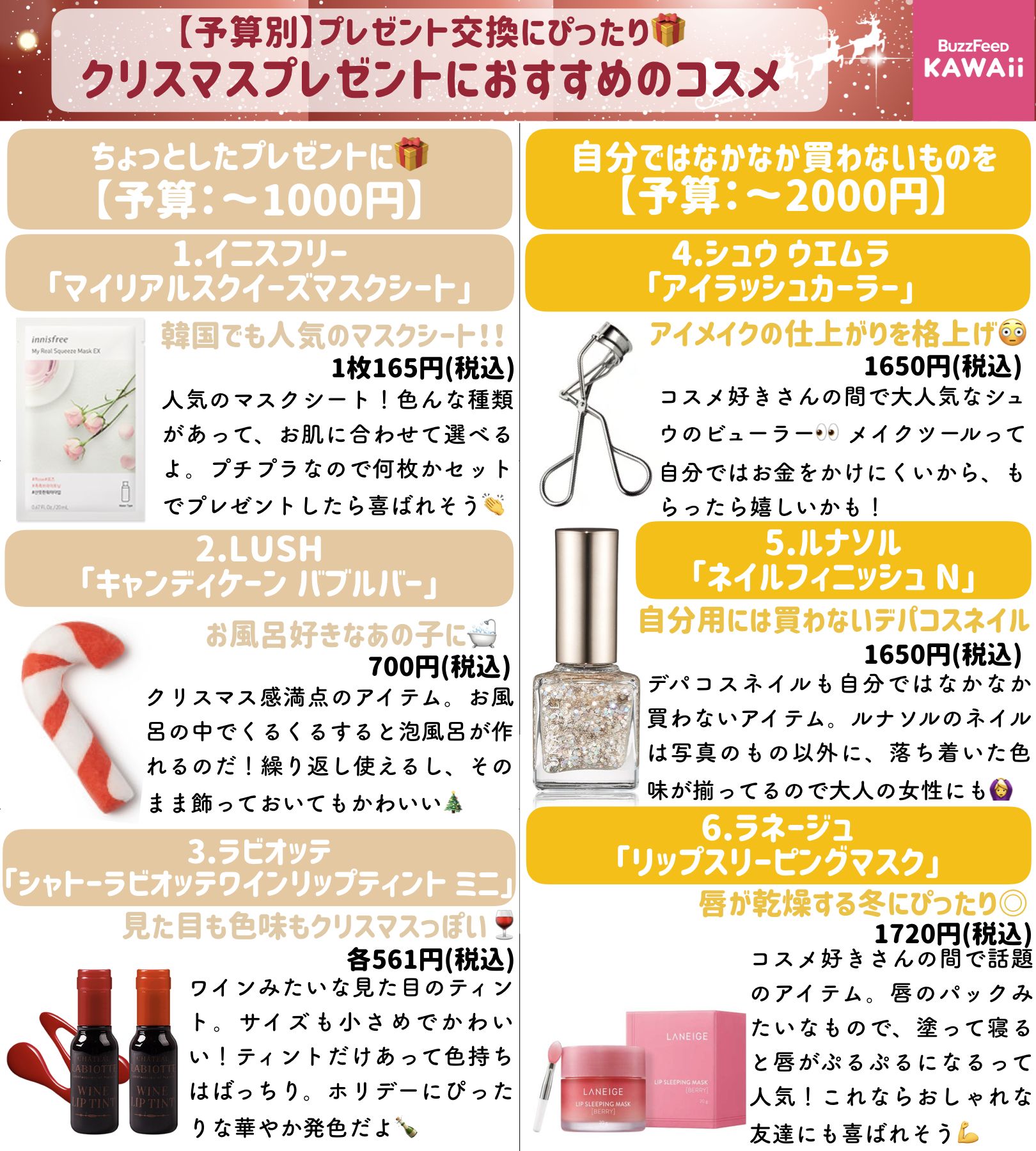 Buzzfeed Kawaii 友達とのプレゼント交換や自分へのプレゼントに クリスマスプレゼントにおすすめのコスメ を 予算別にまとめました T Co Ys5fv6yt64 Twitter